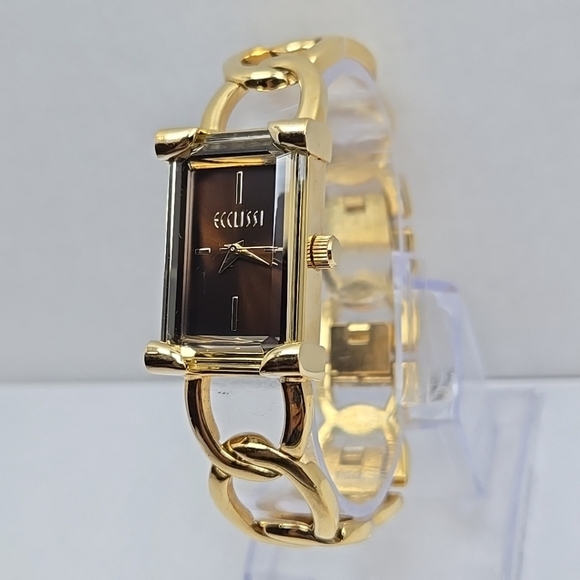 Ecclissi 80420 Womens Gold Tone Quartz Watch Brown Dial New Battery Working - Picture 2 of 9